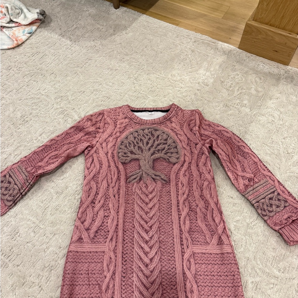 Elegant Pink Cable Knit Dress